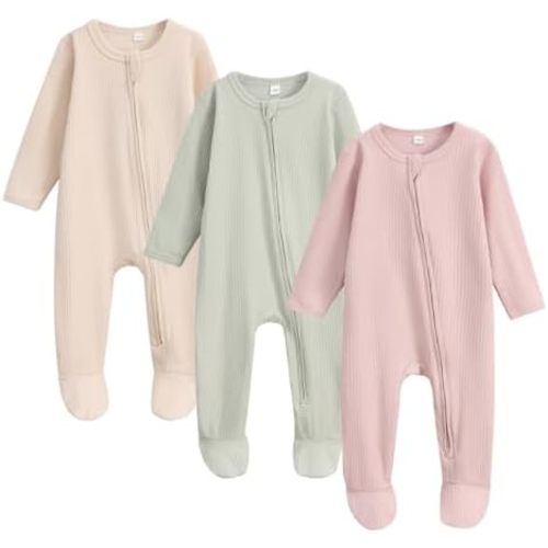 Bafeicao Newnorn Baby Footie Romper with Mitten Cuffs 2-Way Zipper Cotton Pajamas One-piece Jumpsuit Sleeper Infant Clothes