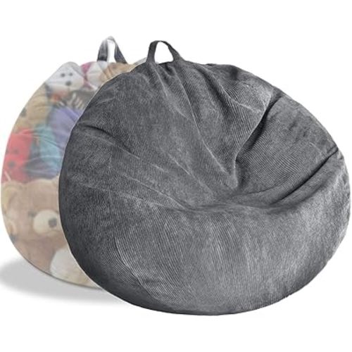 Kisoy Bean Bag Chair Cover (No Filler) Stuffed Animal Storage Bean Bag Cover Pets Dogs/Cats Lazy Beds. Washable Ultra Soft Corduroy Stuffed for Organizing Plush Toys or Textile, Sack Bean Bag