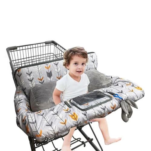 Shopping Cart Cover for Baby with Pillow and Cellphone Holder, High Chair Cover for Boy Girl, Grocery Cart Cushion Liner with Support Pillow;