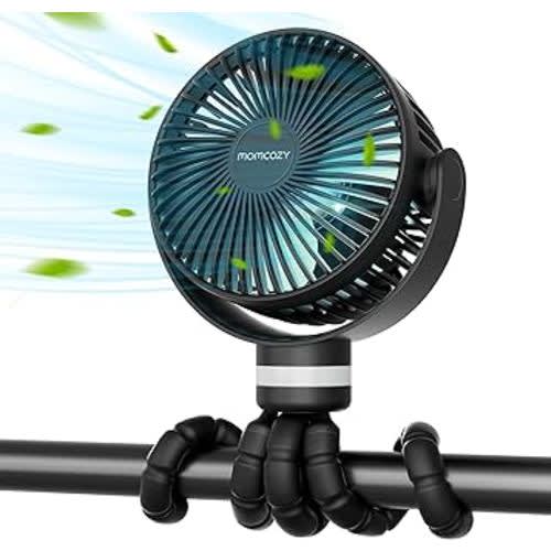 Momcozy Portable Stroller Fan, 27H Ultra-long Battery Life, Detachable 4 Speed 360°Rotate, LED Night Light with 2 Modes, USB Rechargeable and Handheld Cooling Fan for Travel, Car Seat, Bedroom