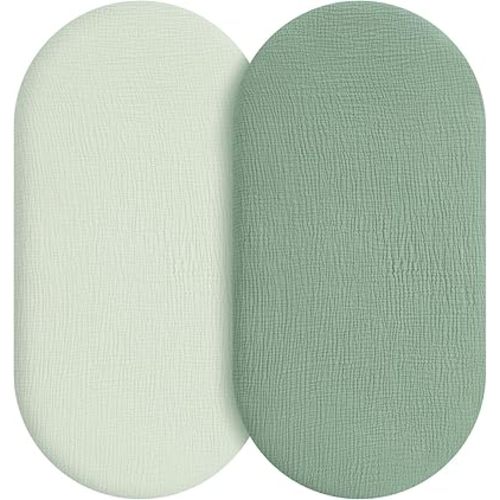 Muslin Bassinet Sheets Boy Girl, 100% Cotton Fitted Bassinet Sheet Set 2 Pack Bassinet Mattress Sheets Universal Fit for Rectangle, Round, Oval, Hourglass Mattress, Soft Breathable