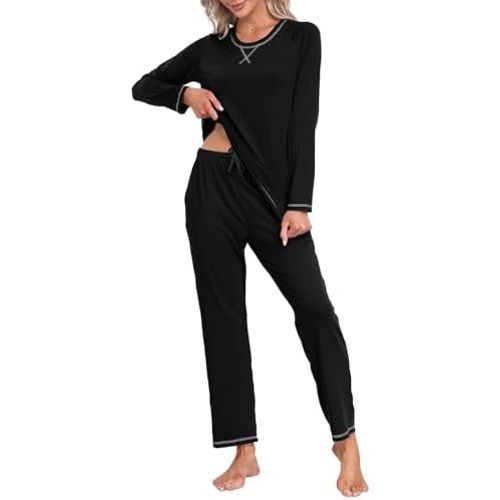 MoFiz Women's Pajamas Sets Long Sleeve Sleepwear 2 Piece Pjs Lightweight Lounge Set with Pockets