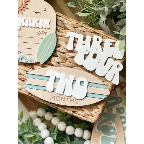 Surfer Baby Milestone, Interchangeable Monthly Milestone, Waves, Ocean, Surf, Surfboard Milestone, Baby