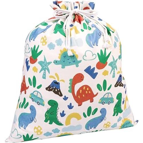 Baby Boy Gift Bags, Extra Large 24"x 20" | Premium Canvas Drawstring Gift Bags | Reusable Fabric | Perfect for Baby Showers, Birthday Parties | Dinosaur