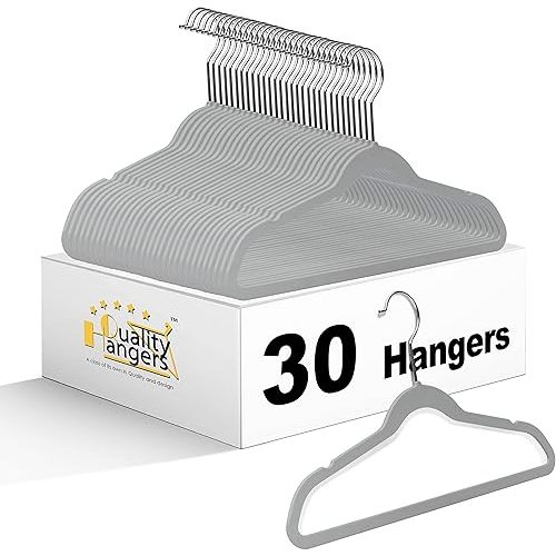 Quality Kids Plastic 30 Pack Non Velvet Non-Flocked Thin Compact Children's Hangers Swivel Hook for Shirts Blouse Coats (Gray, 30)