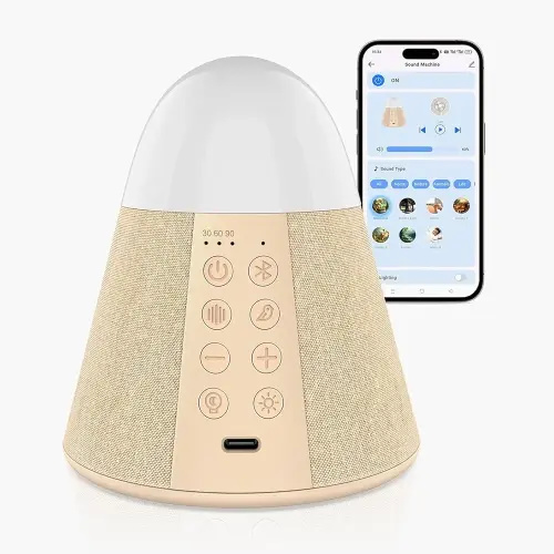 Vanzon Baby Sound Machine, Smart App Control White Noise Machine with 54 Soothing Sounds & 15 RGB Night Light Modes and Auto-Off Timer, Suitable for Adults & Kids Sleeping