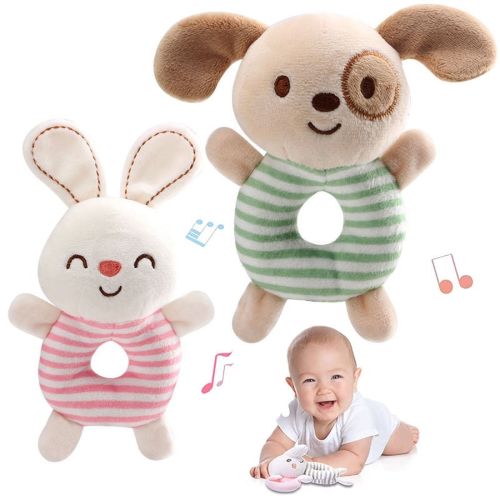 2 Piece Baby Rattles 0-6 Months - Soft Baby Rattles 0-6 Months, Newborn Sensory Toys, Baby Toys 0-3 Months, Plush Rattle Toy for Toddlers & Boys girls shower gift