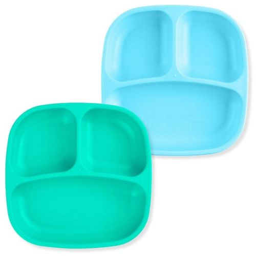 Re-Play 2pc Recycled Divided Plates Aqua and Pool Blue: Made From HDPE, Break-Resistant, Lead-Free