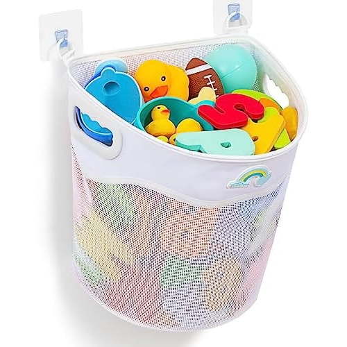 Quick-Fetch Way Mesh Bath Toy Holder, Wide Opening and Large Capacity Bath tub Toy Storage for Easy Access to Toys, Space-Saving Wall-Mounted Bath Toy Organizer, Quick Dry Bathtub Toy Holder