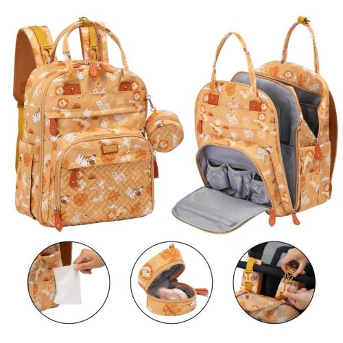 BabbleRoo Diaper Bag Backpack Stylish 26L Hands Free Baby Bag with Changing Pad, Stroller Straps & Water-Resistant, Safari, Large