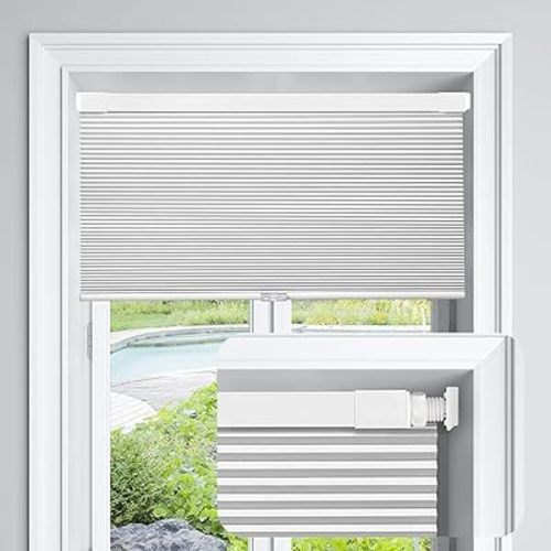 LazBlinds Cordless Cellular Shades, No Tools No Drill Blackout Honeycomb Shades Pleated Blinds for Windows, 27'' W x 48'' H, Silver White