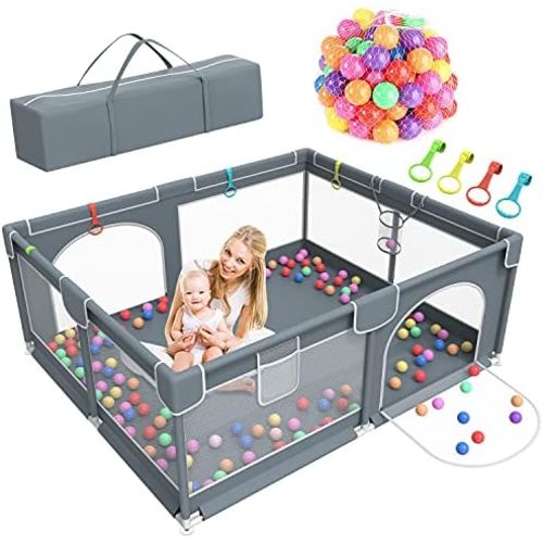 Baby Playpen, 79" X 63" Large Baby Playard Playpen for Babies and Toddlers, Play Pens for Indoor & Outdoor with 50 Ocean Balls, Anti-Fall Sturdy Safety Play Pen Play Yard with Soft Breathable Mesh