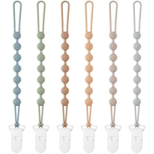 Baby Pacifier Clip, 6 Pack Silicone Pacifier Holder with One Piece Design for Baby Boy and Girl, BPA Free Soft Flexible Paci Binky Clips