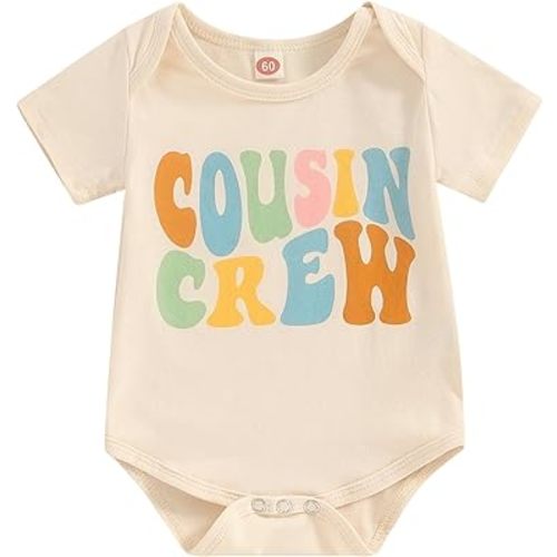 Ayalinggo Newborn Baby Girl Boy Romper Short Sleeve Cousin Crew Shirt Crewneck Bodysuit Colorful Print Casual Summer Clothes