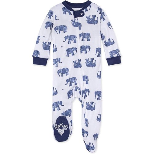 Burt's Bees Baby Boys' Sleep and Play Pjs, 100% Organic Cotton One-piece Zip Front Romper Jumpsuit Pajamas - Newborn - Wandering Elephants