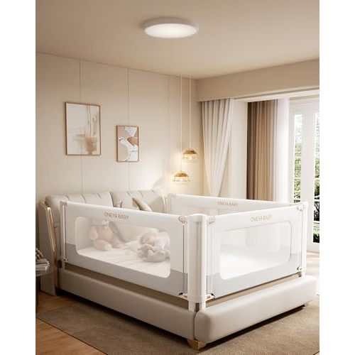 Bed Rail for Toddlers, Thickened & Reinforced Toddler Bed Rails with Height Adjustable, Upgraded Kids Baby Bed Rail Guard/Bed Side Rails for Twin, Full, King Size, White/Grey, 1Side 74.8" Lx28 H
