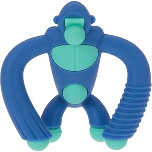 Nuby Geo Zoos Massaging Teether - Baby Teething Toy - Soft Easy Grip - 3+ Months - Blue Gorilla