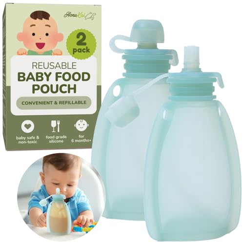 Reusable Baby Food Pouches - 4.4 oz Silicone Food-Grade Material, BPA-Free & Non-Toxic, Baby Food Pouches Refillable, Reusable Pouches for Toddlers, Reusable Applesauce Pouches - 2 Pack