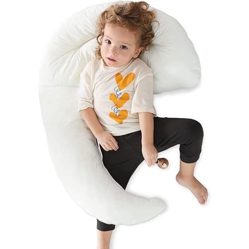 Choc chick Curve Long Toddler Kids Body Pillow for Sleeping,34x27 inches Moon Shape Soft Child Hug Sleep Pillow, 100% Organic Cotton Pillowcase, Washable Breathable Crib Toddler Pillows