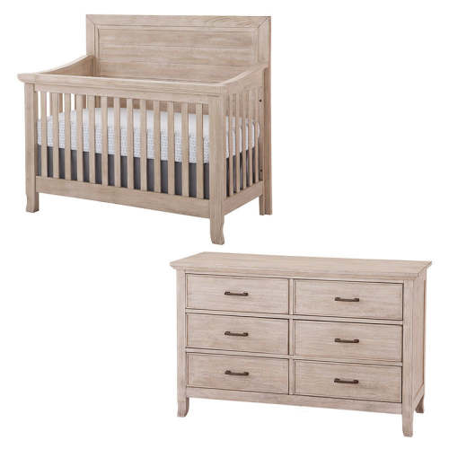 Stella Baby Remi 2 Piece Nursery Set in Sugar Coat - Convertible Flat Crib & 6 Drawer Dresser
