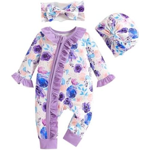 Preemie Newborn Baby Girl Romper 3-Piece Set