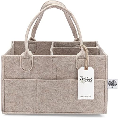 Parker Baby Diaper Caddy - Nursery Storage Bin and Car Organizer for Diapers and Baby Wipes (Oatmeal, Regular)