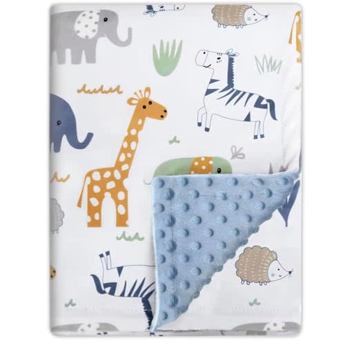 BORITAR Baby Blanket for Boys Girls Soft Plush Minky Fabric Blanket, Double Layer Dotted Backing with Cute Elephant Multicolor Printed for Toddler Newborn 30 x 40 Inch
