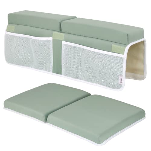 Baby Bath Kneeler and Elbow Rest Pad Set - Thickest Bathtub Kneeler Pad with Memory Foam and Bath Toys Organizer - Ideal Bath Kneeling Pad for Bathing Baby - Relieve your Knees and Elbows (Green)