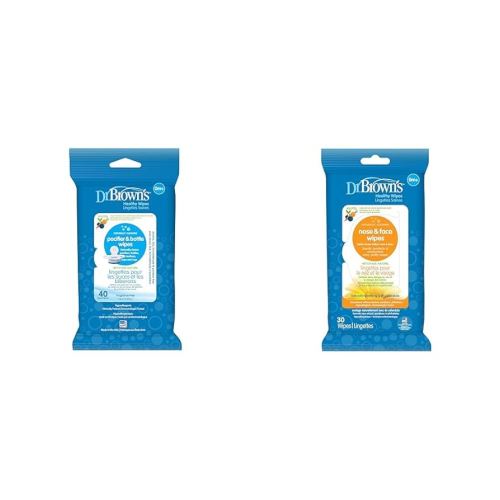 Dr. Brown's Pacifier & Bottle Wipes, 40 Count & Nose & Face Wipes, 30 Count Bundle