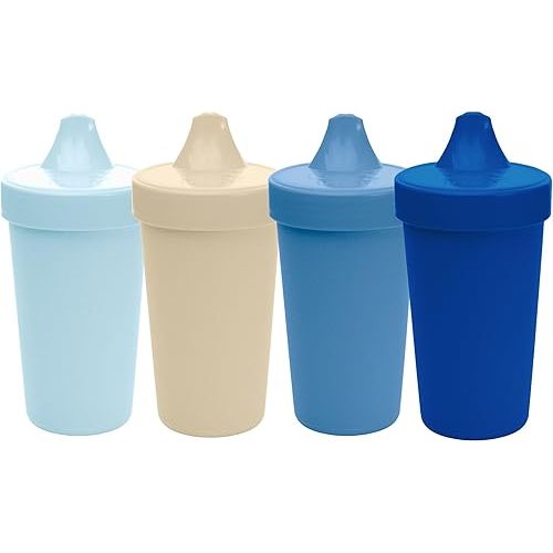 Re-Play Sippy Cups for Toddlers - 10 Oz. Reusable Spill Proof Cups for Kids, Dishwasher/Microwave Safe - Made in USA - Set of 4-3.13" x 6.25" - Cool Blues