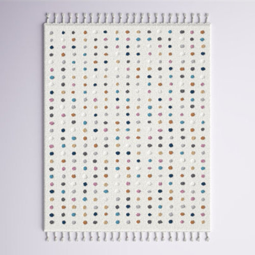 Mack & Milo™ Weishaar Polka Dot Tasseled Shag Kids Nursery Ivory Rug | Wayfair