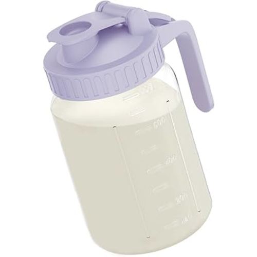 Breast Milk Pitcher Jug - 32 oz Glass Mason Jar Airtight Pitcher with Pour Spout Handle for Breastmilk, Iced Tea, Ice Drinks Storage Container(Purple)