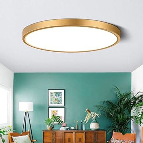 9 Inch Gold LED Flush Mount Ceiling Light, 5000K Daylight White Low Profile LED Ceiling Light, 18W 1800LM, Round Slim Flat Ceiling Lights Fixture for Closets Bedroom Hallway Stairwells Porch