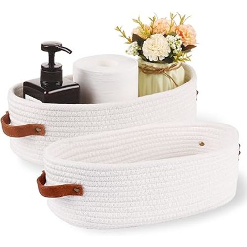 Amazon.com: Oradrem 2 Pack Woven Storage Basket for Toilet Tank Top,Farmhouse Home Decor Organizing Baskets for Bathroom,Table and Counter 13"x5.9"x4" White : Home & Kitchen