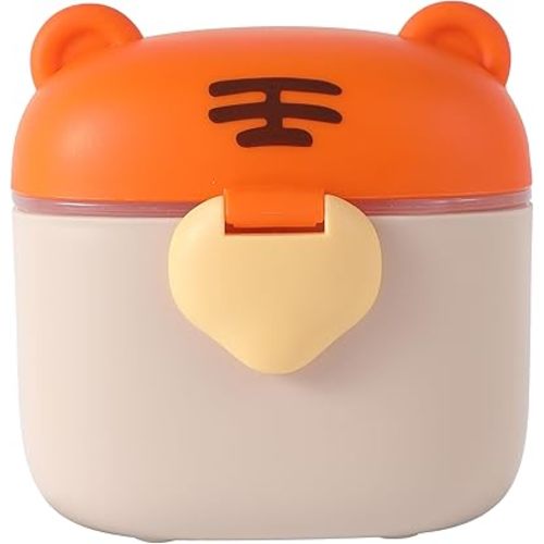 Liname Milk Formula Container - Powdered Milk and Baby Formula Dispenser, Baby-safe BPA-free Travel Food Storage with Strap Handle, Leveling Scraper, Scoop & Compartment - Tiger Design, 230g Capacity