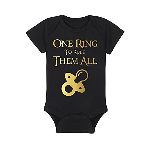 Fantasy Movie Baby Onesie - One Ring To Rule Them All (12-18 Month - Black Fabric - Gold Design)