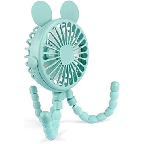 Stroller Fan Flexible Tripod Clip On Baby Fan, Battery Operated Mini Portable Handheld Fan for Car Seat Crib Stroller, USB Rechargeable Small Desk Fan with 3 Speeds and LED Lights