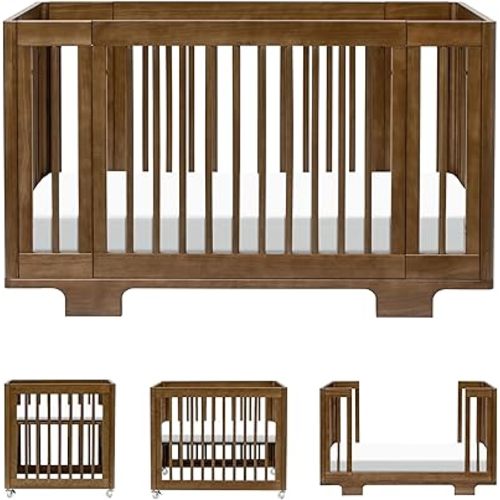 Babyletto Yuzu Convertible All-Stages® Bassinet, Midi, Full-Size Crib in Natural Walnut, Greenguard Gold Certified, Portable & Adjustable with Conversion Kits and Pads Included