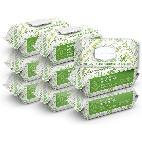 Amazon Elements Baby Wipes, Fresh, 810 Count, Flip-Top Packs, Pack of 9