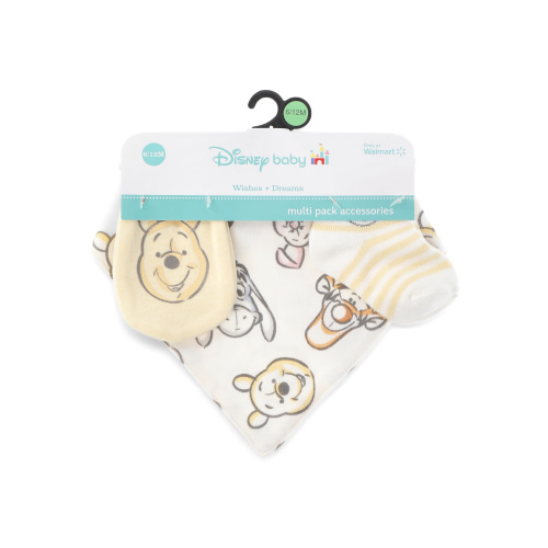 Disney Baby Wishes + Dreams Character Infant Baby Accessories Bib, Socks and Mittens Set, 3-Pack, Sizes Newborn-12 Months
