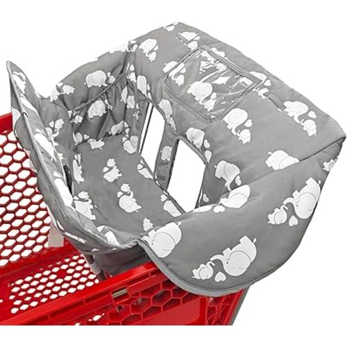 2-in-1 Shopping Cart and High Chair Cover for Baby, Padded Cover, Fold'n Roll Style, Portable with Carry Bag (Gray Elephant)