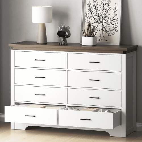 Farmhouse 8 Drawer Dresser for Bedroom, 51" Wide Chest of Drawers, Wooden Dresser TV Stand, Storage Dressers Organizer for Bedroom, Living Room, Hallway