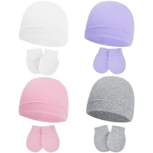 American Trends Baby Beanies for Boys Girls Newborn Infant Hat with Mittens Cute Cotton Hospital Hats for 0-6 Months