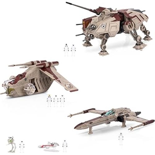 STAR WARS Micro Galaxy Squadron Republic Attack Force Bundle Set - Deluxe Battle Pack with Five Vehicles Nine 1-Inch Micro Figure Accessories