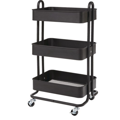 type A Momentum Steel 3-Tier Utility Cart with 4 Wheels Black