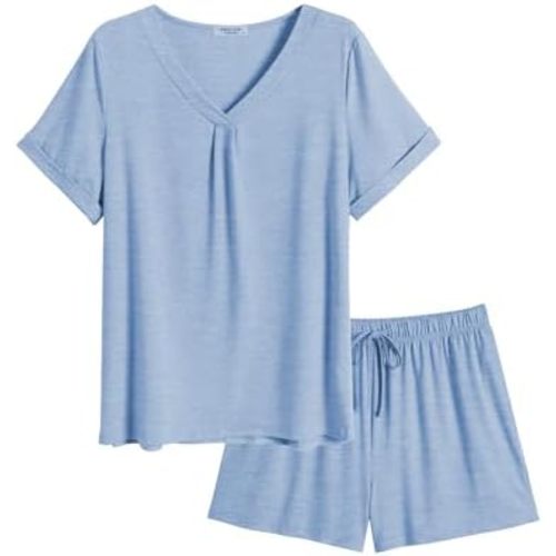 Ekouaer Pajamas Set Women's Short Sleeve Loungewear 2 Piece PJ Shorts Sets Soft Sleepwear with Pockets S-XXL