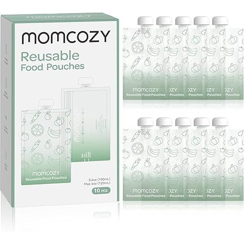 Momcozy Reusable Baby Food Pouches for Toddlers,BPA Free Plastic,Food Safe,Freezer Safe,Refillable for Applesauce Yogurt & Puree Squeeze Pouch,10 packs,3.4-4oz