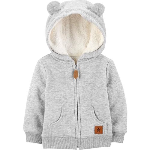 Simple Joys by Carter's Baby Hooded Sweater Jacket with Sherpa Lining, Grey, 0-3 Months