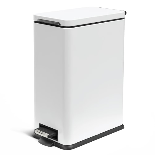 Home Zone Living 8 Gallon Slim Kitchen Step On Trash Can, Stainless Steel, White