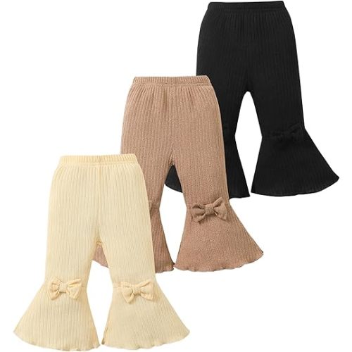 Mioglrie Baby Girl Pants Toddler Leggings 3 Pack Flare Newborn Baby Pants 3 6 9 12 18 24 Months Bell Bottoms for Girls